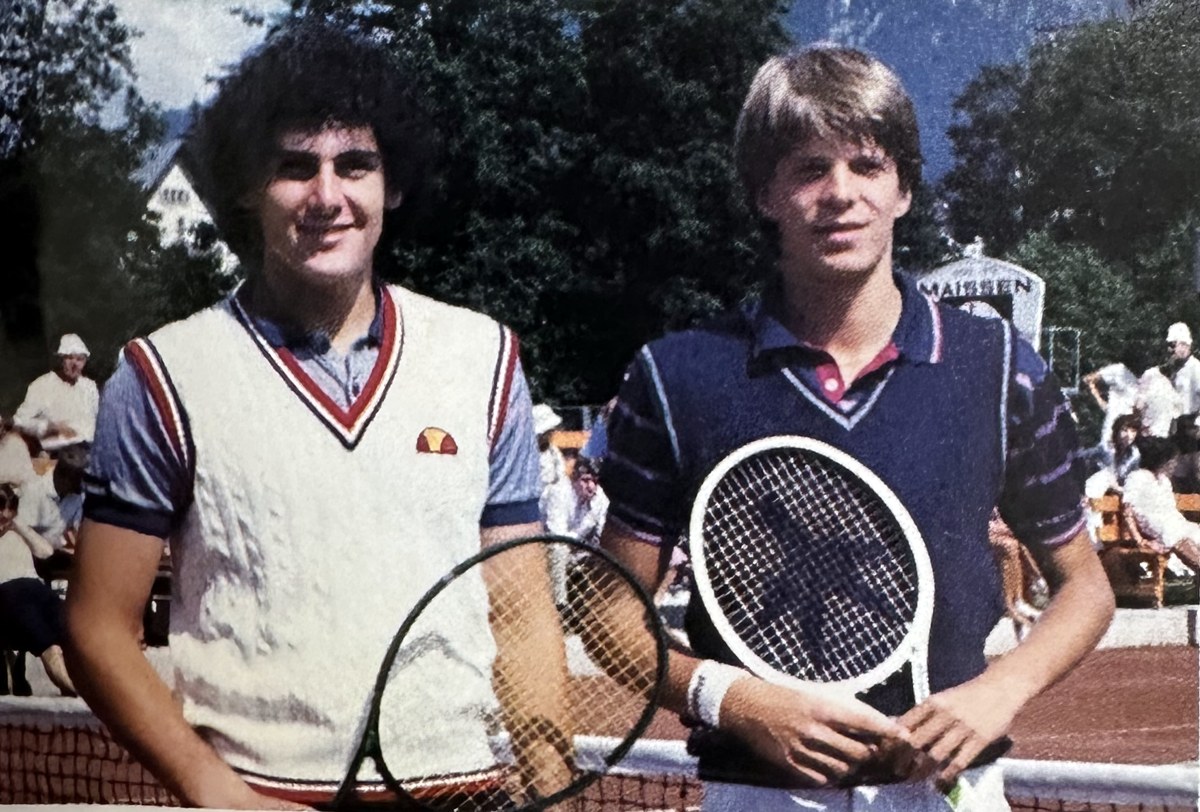 Larry Scott, left, at the International Junior Championships in Klosters, Switzerland, 1982
