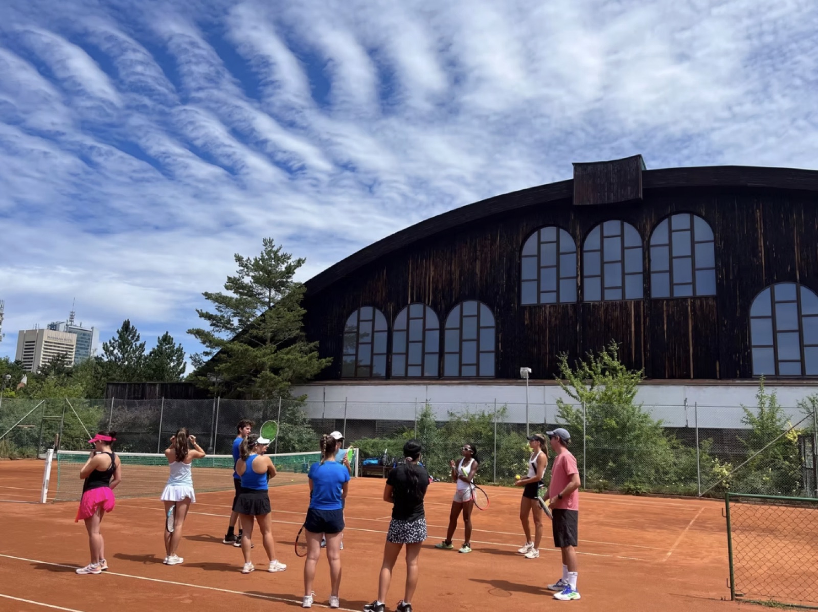 Practice on the red clay courts